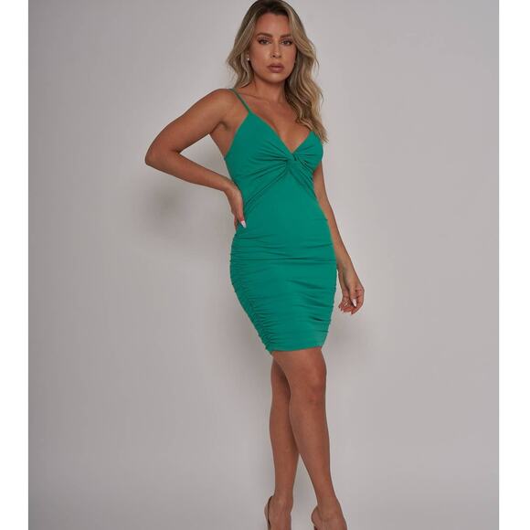 NWT - Green Twist Front Bodycon Mini Dress - L - Picture 1 of 8